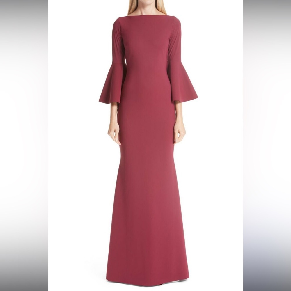 CHIARA BONI La Petite Robe Mahogany Red IVA Bell Sleeve Stretch Gown 46 Medium